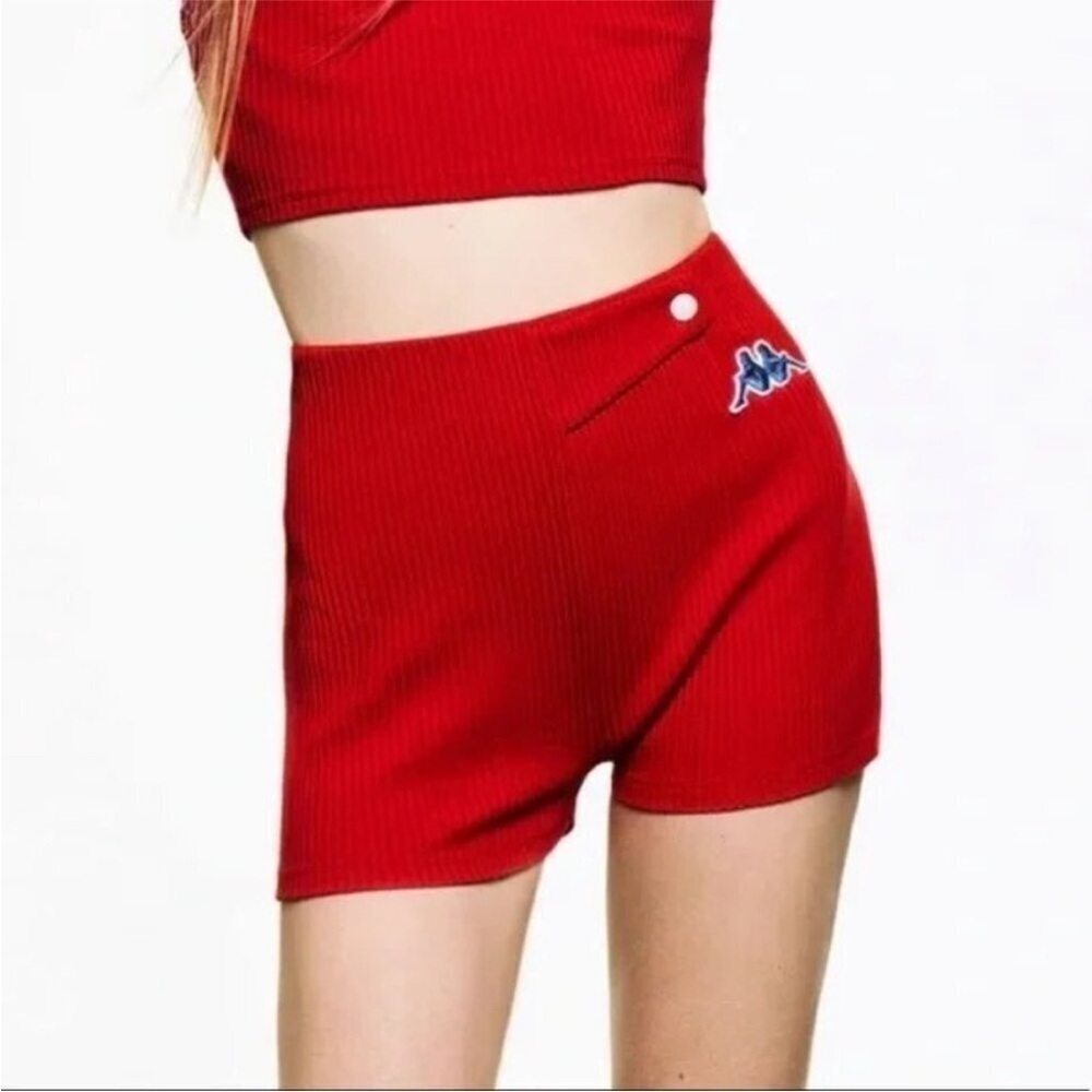 Zara x Kappa • NWT Red Ribbed Fabric Stretchy Shorts